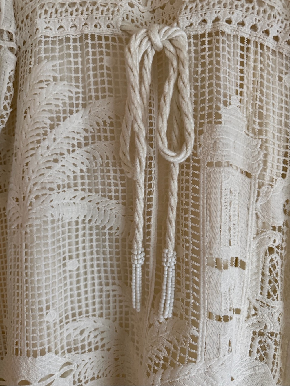 Farm Rio Cream Lace Morada Guipure Crochet Maxi Dress with Tie Waist - Picture 9 of 13
